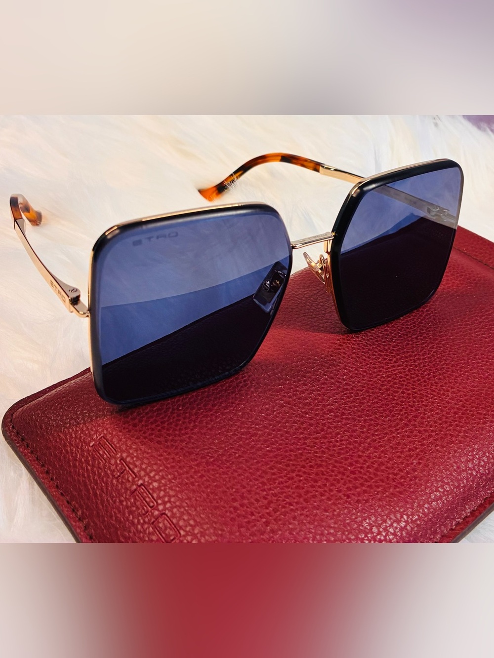 Etro ETRO 0034/S Blue Lens Gold Frame Women's Square Sunglasses New w/Case